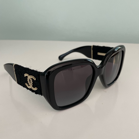 CHANEL Square Sunglasses Acetate & Tweed 5512-A Black Gold NEW main image 8